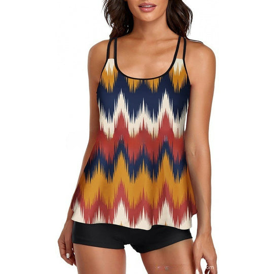 Damen Sportliches Tankini-Set mit bequemem Shorts und verstellbaren Trägern R&B
