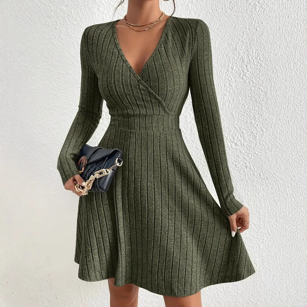 Damen Wickelkleid mit langen Ärmeln und gerippter Textur R&B