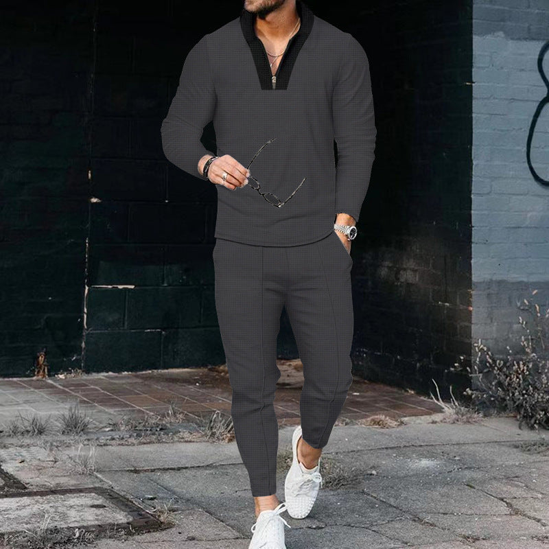Herren modisches Freizeit-Set mit strukturiertem Oberteil und schmal geschnittenen Hosen R&B