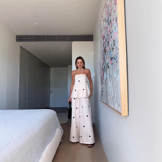 Damen Set aus ärmellosem Top und weitem Hosen mit Punkten R&B