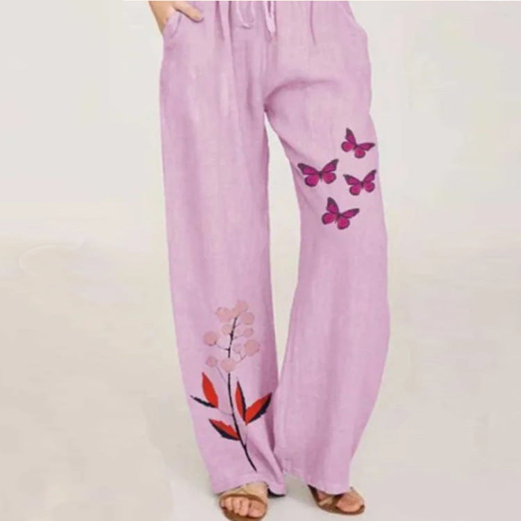 Damen weite Sommerhose mit buntem floralem Druck R&B