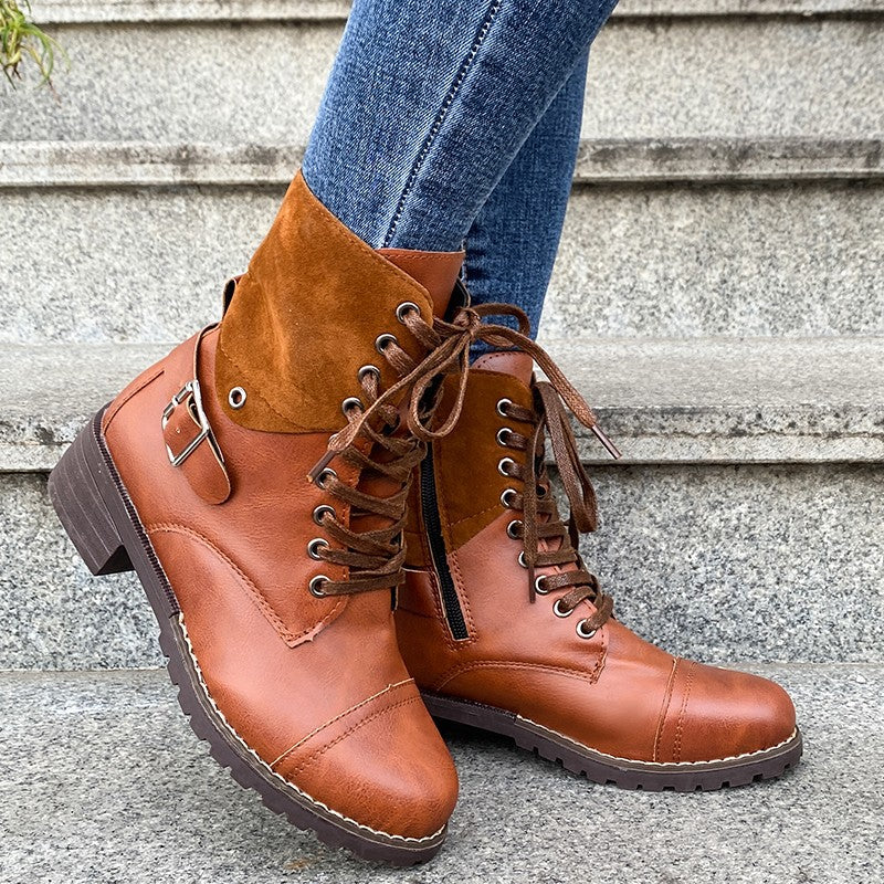 Damen Schnürstiefel mit modischem Wildleder-Detail und robustem Blockabsatz R&B