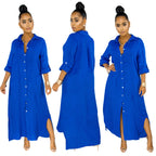 Damen lässiges Hemdkleid mit seitlichen Schlitzen und langfristiger Passform