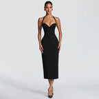 Damen Figurbetontes Midi-Kleid mit Herzausschnitt und verstellbaren Trägern R&B