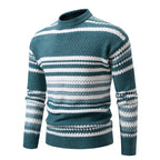 Herren gestreifter Strickpullover mit hohem Stehkragen und weicher Textur R&B