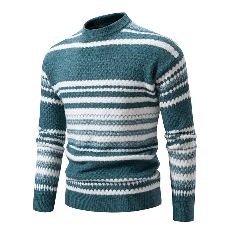 Herren gestreifter Strickpullover mit hohem Stehkragen und weicher Textur R&B