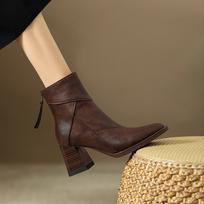 Damen elegante Stiefeletten mit modischem Blockabsatz und seitlichem Reißverschluss R&B