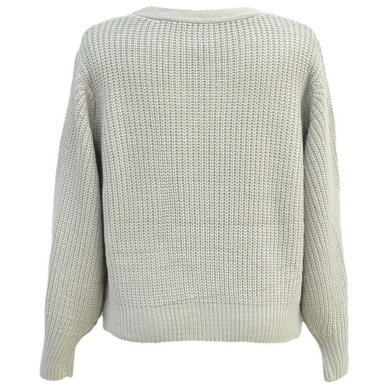 Damen Strickjacke mit tiefem V-Ausschnitt und großen Knöpfen R&B