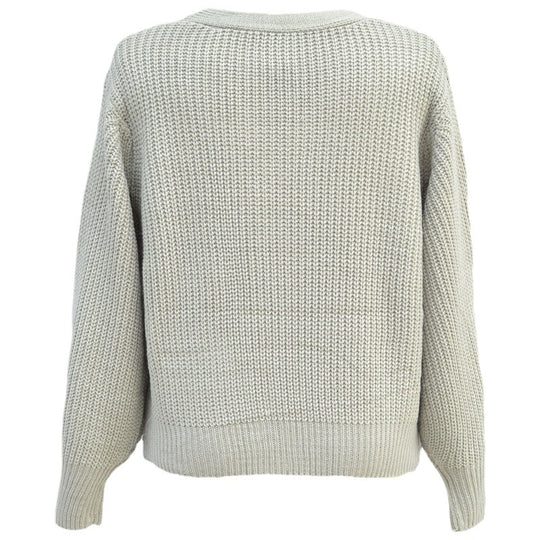 Damen Strickjacke mit tiefem V-Ausschnitt und großen Knöpfen R&B