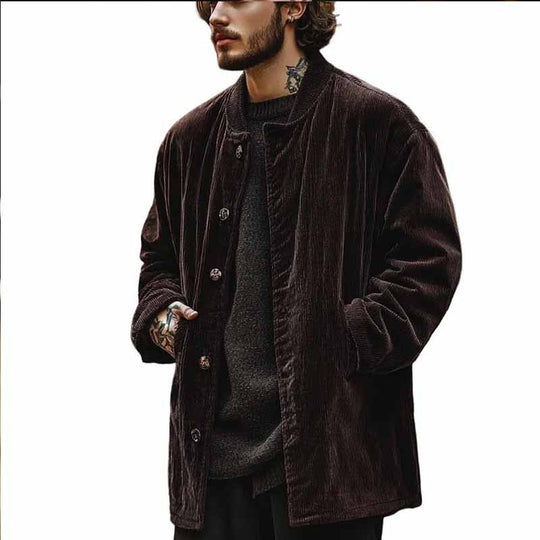 Herren Samtjacke mit Knopfverschluss und praktischen Taschen R&B