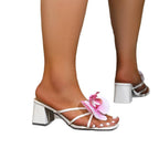 Damen elegante Slingback-Sandalen mit floralen Akzenten und komfortablem Blockabsatz R&B