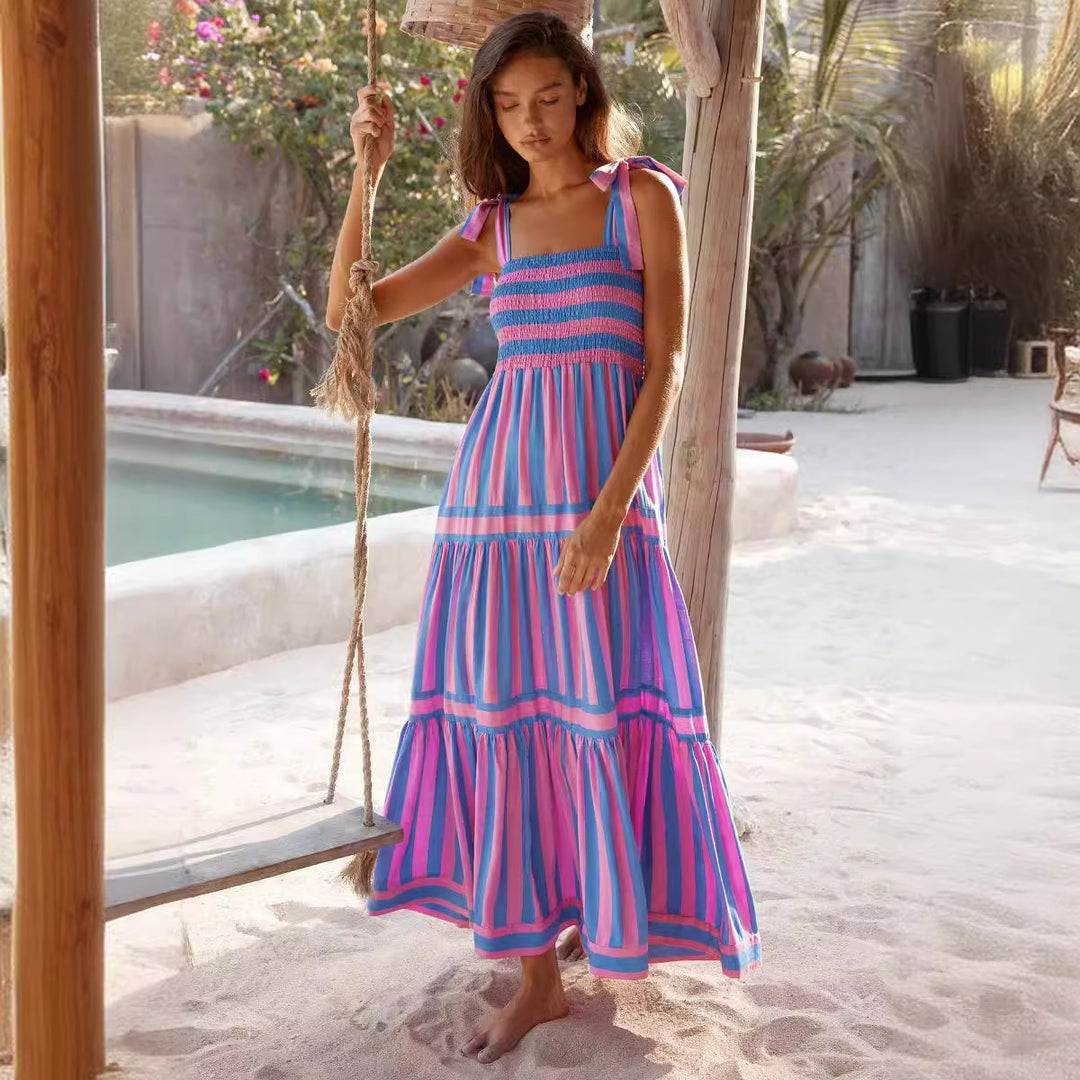 Damen Maxi Kleid mit schulterfreien Trägern und verspieltem Volantdesign R&B