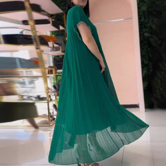 Damen Maxikleid mit elegantem Faltenwurf und raffinierten Details Heidi-Mode