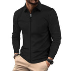 Herren nan feinstrukturiertes Langarm-Zipshirt mit Kentkragen und Waffelstruktur R&B