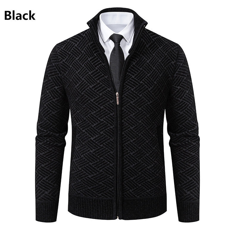 Herren Strickjacke mit modernem Zipper und kreativem Muster R&B