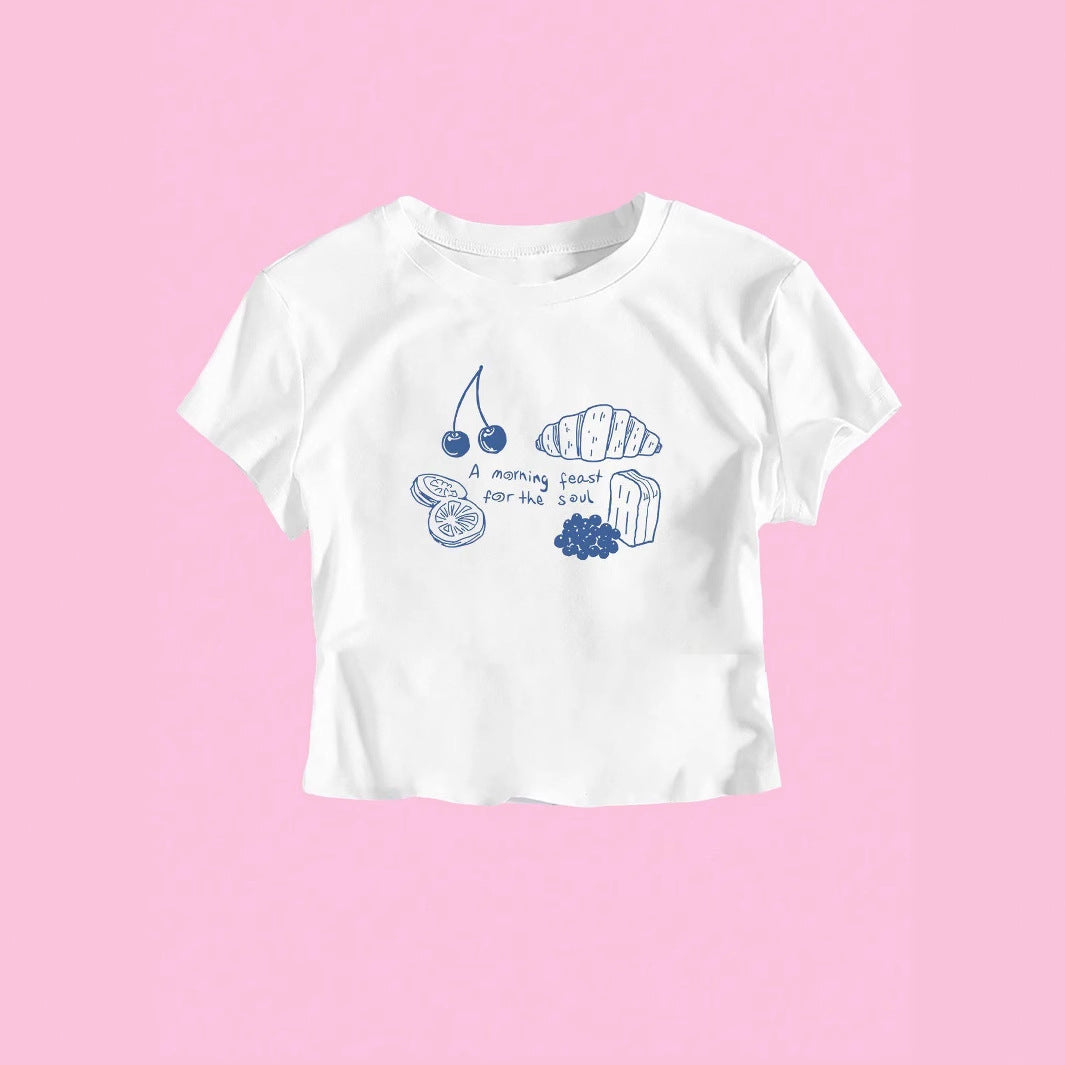 Damen T-Shirt mit kreativem Frühstücksdesign R&B