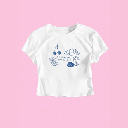 Damen T-Shirt mit kreativem Frühstücksdesign R&B