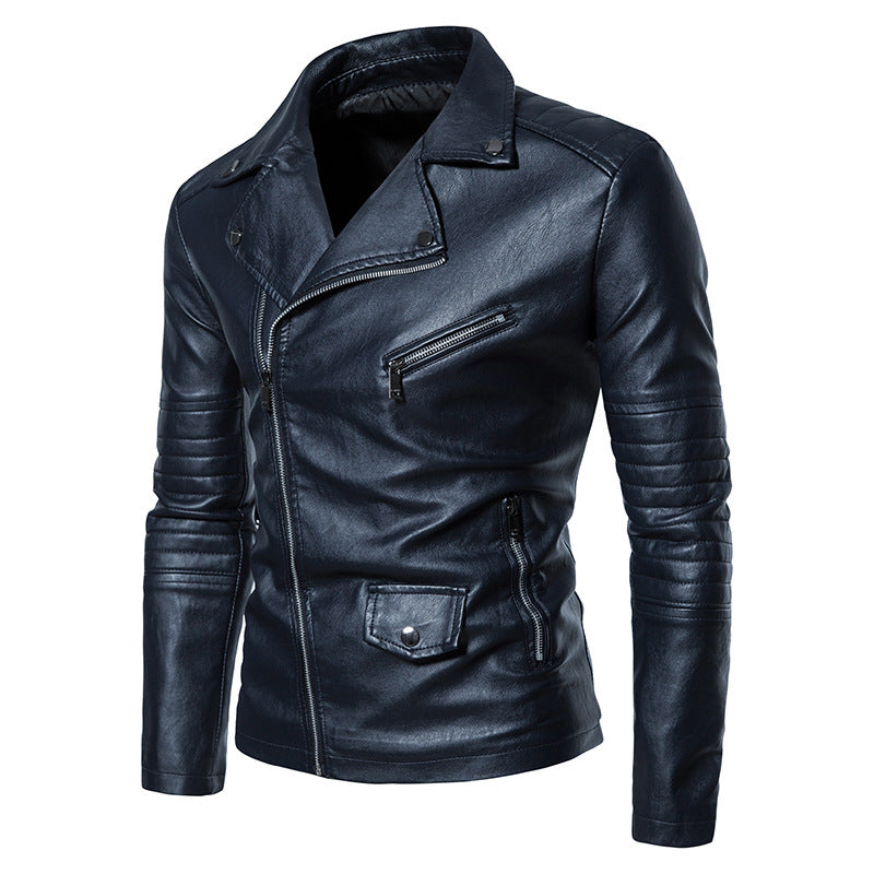 Herren stylische Bikerjacke mit asymmetrischem Reißverschluss und praktischen Taschen R&B