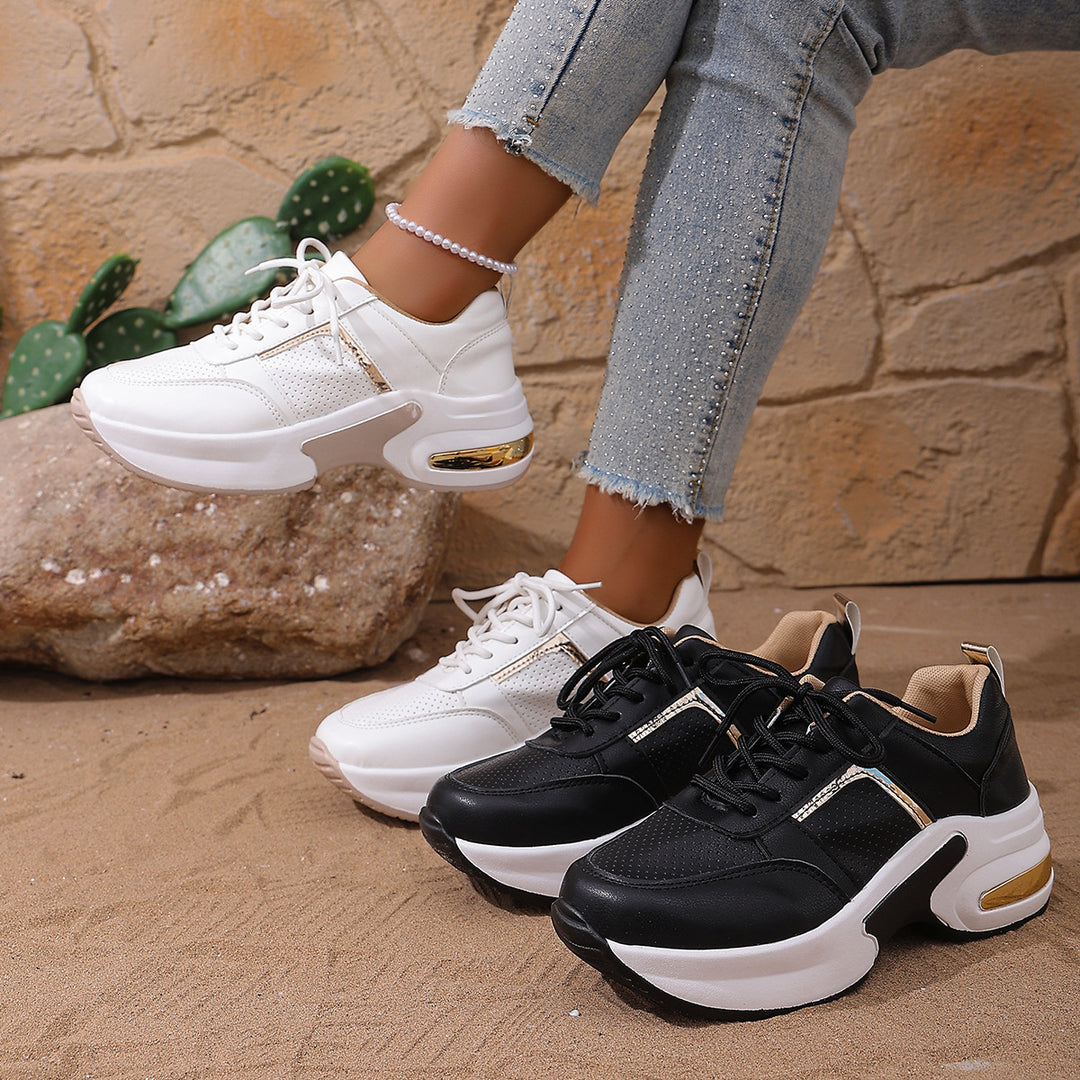 Damen modische Sneakers mit atmungsaktivem Obermaterial und stilvollem Metallic-Detail R&B