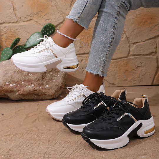 Damen modische Sneakers mit atmungsaktivem Obermaterial und stilvollem Metallic-Detail R&B