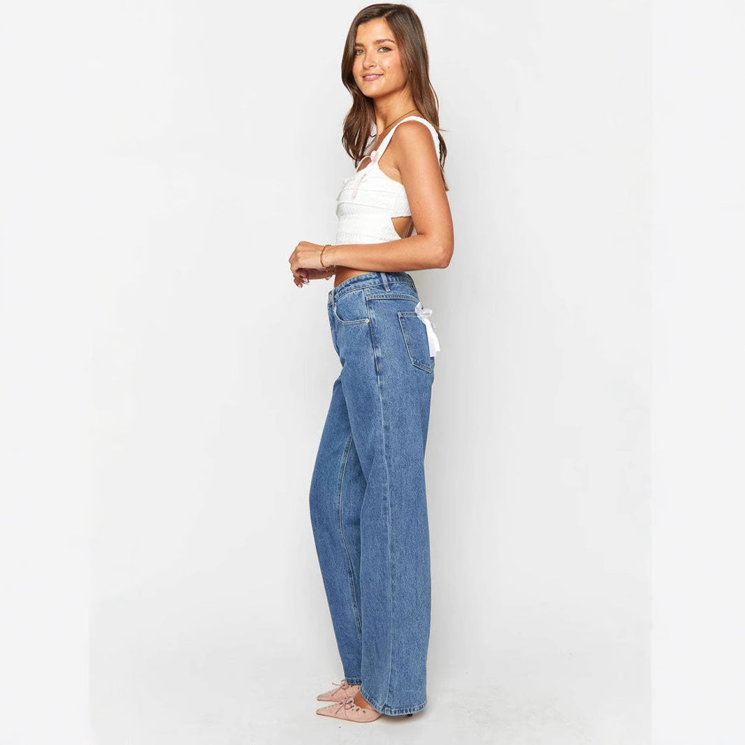 Damen Hohe Taille Jeans mit weitem Bein und klassischem Schnitt R&B