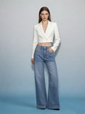 Damen eleganter Cropped Blazer mit schmalem Revers