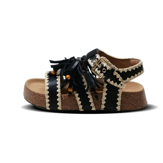 Damen lässige Sandalen mit dekorativen Quasten und verstellbarem Riemen R&B
