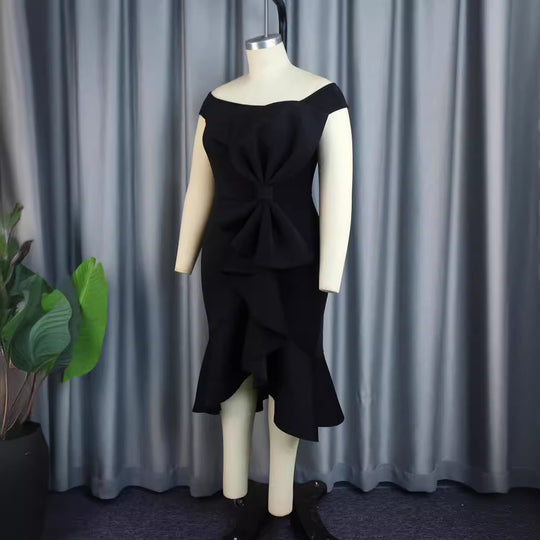 Damen Elegantes schulterfreies Kleid mit Rüschendetails R&B
