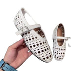 Damen bequeme Ballerina-Schuhe mit floralem Lochmuster R&B