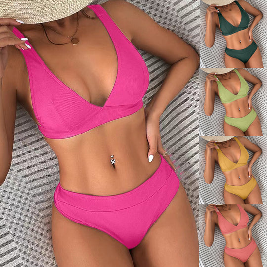 Damen Triangel-Bikini-Set mit hohem Bund und vorteilhaftem Wickeldesign R&B