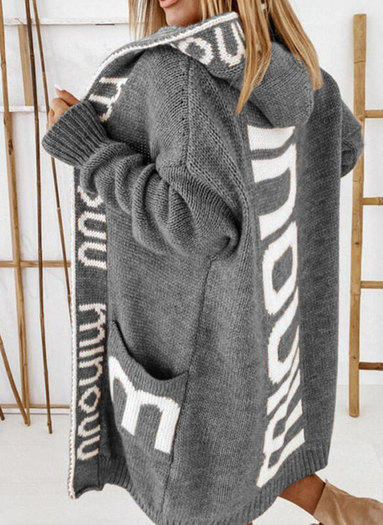 Damen Oversized Strickjacke mit Kapuze und praktischen Taschen R&B