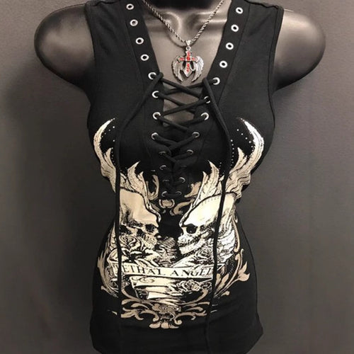 Damen Rockabilly Kleid mit Schnüroptik und grafischem Print R&B