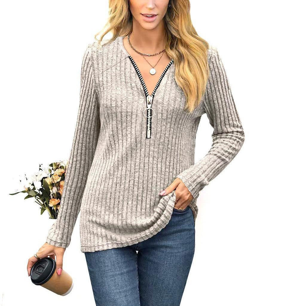 Damen Strickpullover mit modernem Reißverschluss