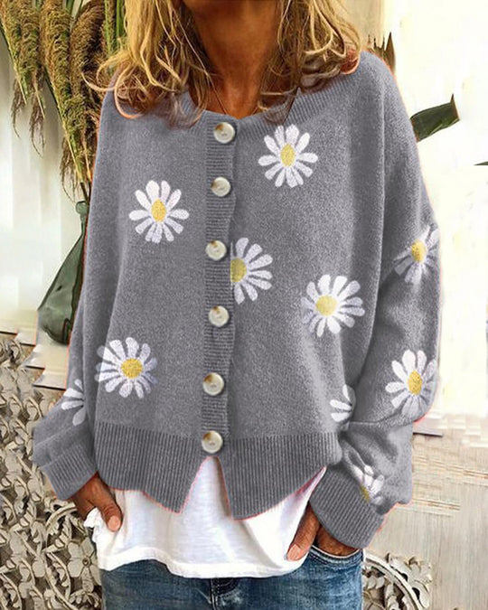 Damen Farbiger Baumwollpullover mit Blumenmuster R&B