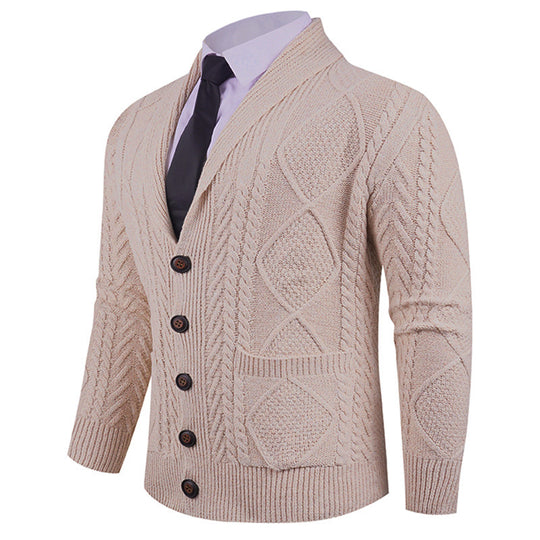 Herren Strickjacke mit markantem Zopfmuster und stilvollem Schalkragen R&B