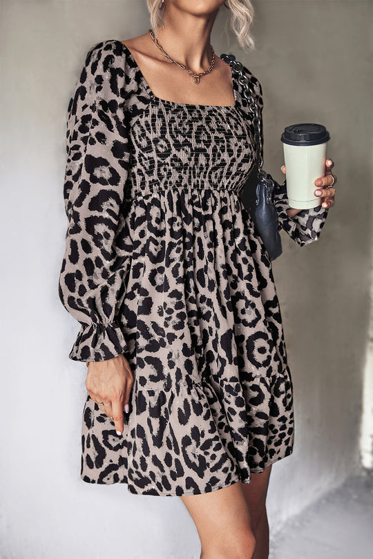 Damen Wickelkleid mit modernem Leopardenmuster und elastischem Taillenband R&B