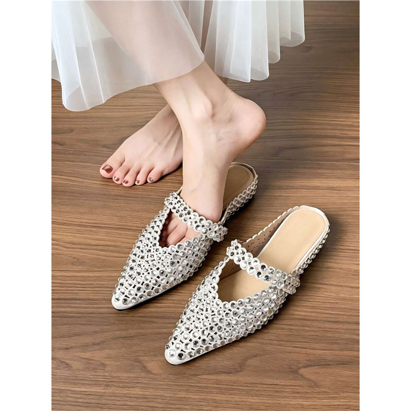 Damen elegante Mules mit funkelnden Strassverzierungen R&B