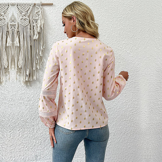 Damen Bluse mit V-Ausschnitt und feinem Lochmuster R&B