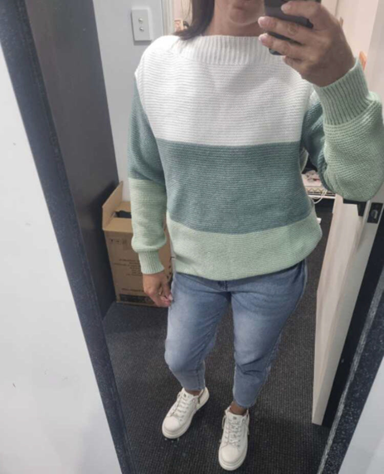 Damen Gemütlicher Strickpullover mit Farbblockdesign R&B