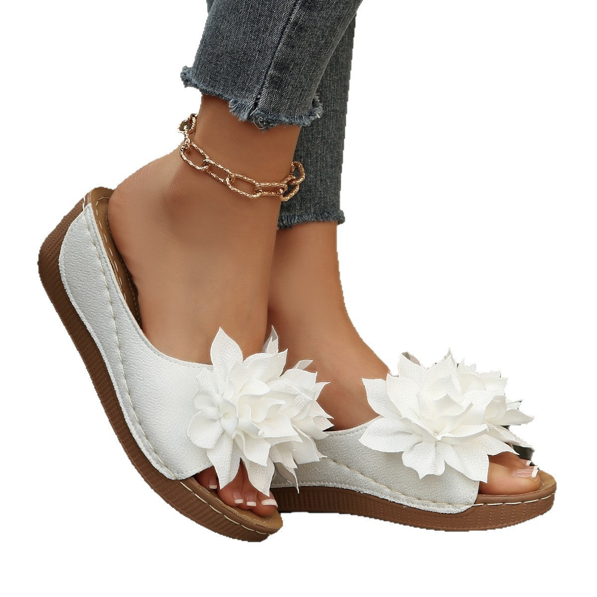 Damen Komfortable Slides mit dekorativem Blumen-Design R&B
