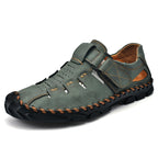 Herren Bequeme Leder-Sandalen mit verstellbarem Klettverschluss R&B