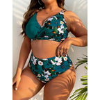 Damen Hochgeschnittener Bikini mit floralem Wickeldesign R&B