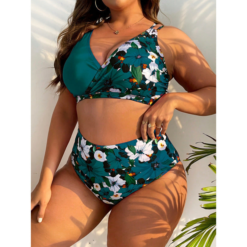 Damen Hochgeschnittener Bikini mit floralem Wickeldesign R&B