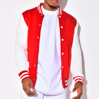 Herren Collegejacke mit kontrastierenden Ärmeln und Druckknopfverschlüssen R&B