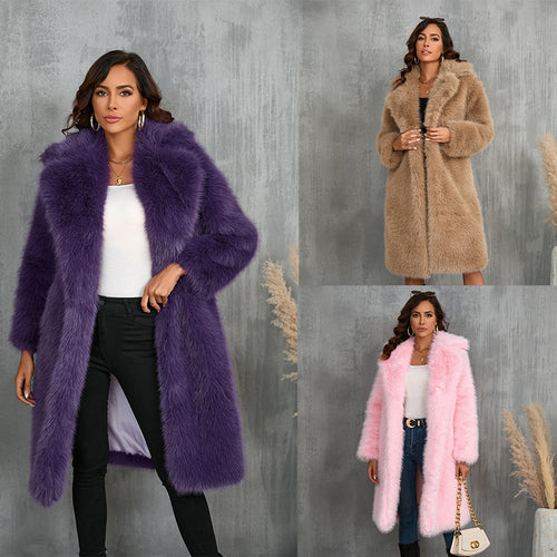Damen Eleganter Kunstpelzmantel mit breitem Revers und lockerem Schnitt R&B