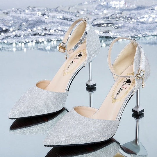 Damen elegante Spitz High Heels mit verstellbarem Knöchelriemen R&B