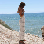 Damen gehäkeltes Strandkleid mit zarten Mustern und fransigen Details R&B