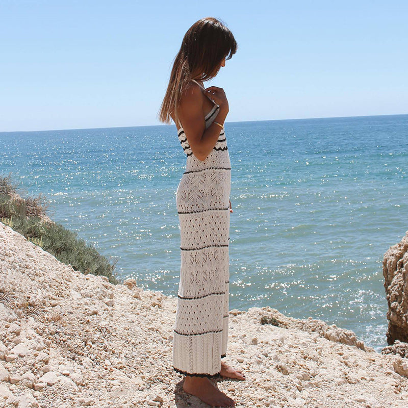 Damen gehäkeltes Strandkleid mit zarten Mustern und fransigen Details R&B