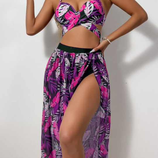 Damen Bikini-Set mit extravagantem Cut-Out und floralem Rock R&B