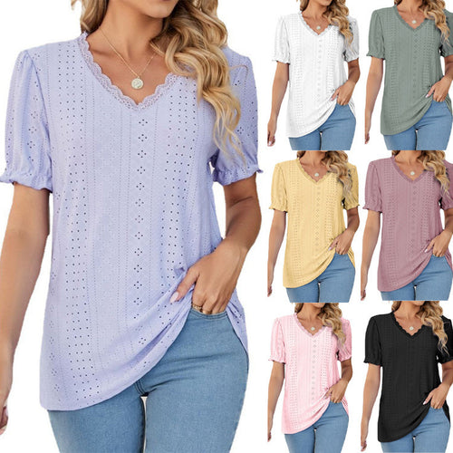 Damen Bluse mit luftigen Rüschen und durchbrochenem Design R&B